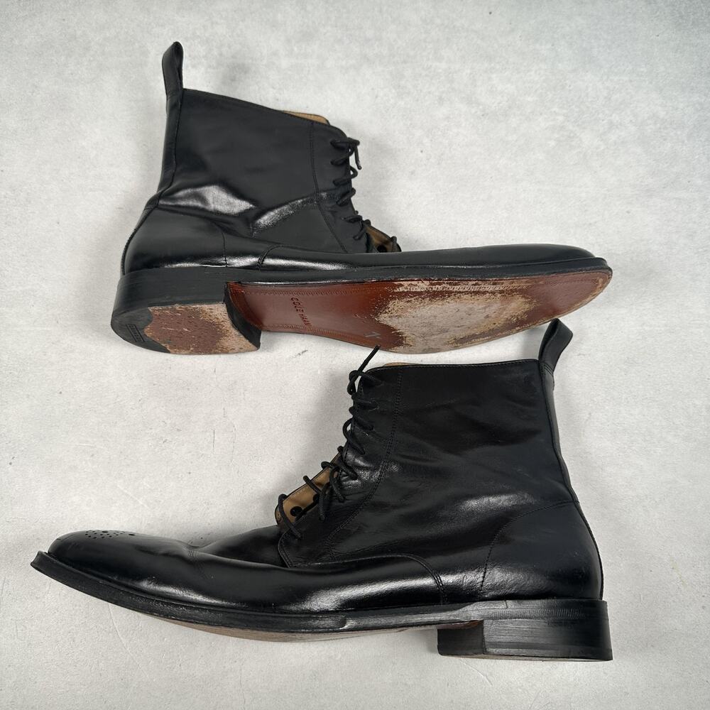 Cole Haan Boots Mens Size 10.5 Black Leather Lace Up Ankle Lionel Dress - Picture 7 of 14